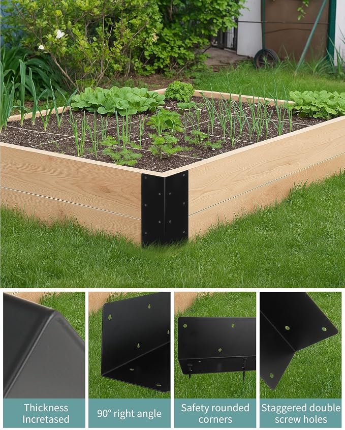 12 Pcs Metal Raised Garden Bed Corner Brackets, 11" x 3" x 3" Rust-Resistant Raised Bed Corner Brackets for 12"-24" Wood Planter Box, Flower Beds, Vegetable Gardens, Furniture & Sand Box