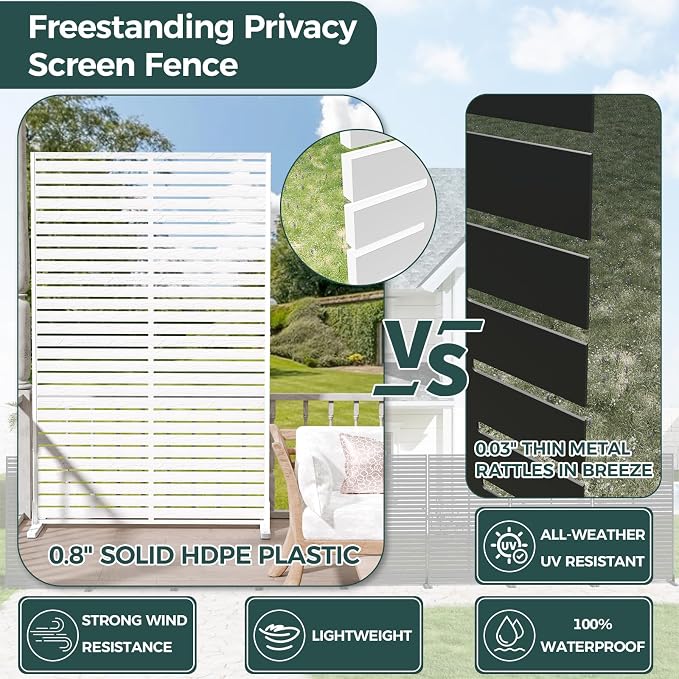 Privacy Fence Screen Outdoor Freestanding Privacy Panel, 72" H×47" W HDPE Decorative Panels with Stand, Room/Garden Divider, Outdoor Privacy Screen for Patio,Deck, Balcony, Pool