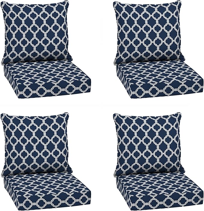 Arden earthFIBER Outdoor Deep Seat Cushion Set (4-Pack), 24 in x 24 in, Weather-Proof, Rain-Proof, Fade Resistant Patio Cushion for Chair, Sofa, and Couch Sapphire Blue Garden Trellis
