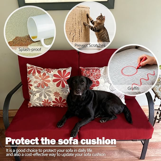 Sqodok Patio Cushion Covers, Waterproof Outdoor Cushion Covers Replacement, Patio Cushion Seat Slicovers for Sectional Sofa, Chair, Outdoor Wicker Patio Sofa (Dark Red, 22"x22"x3"-2 Pack-Cover ONLY)