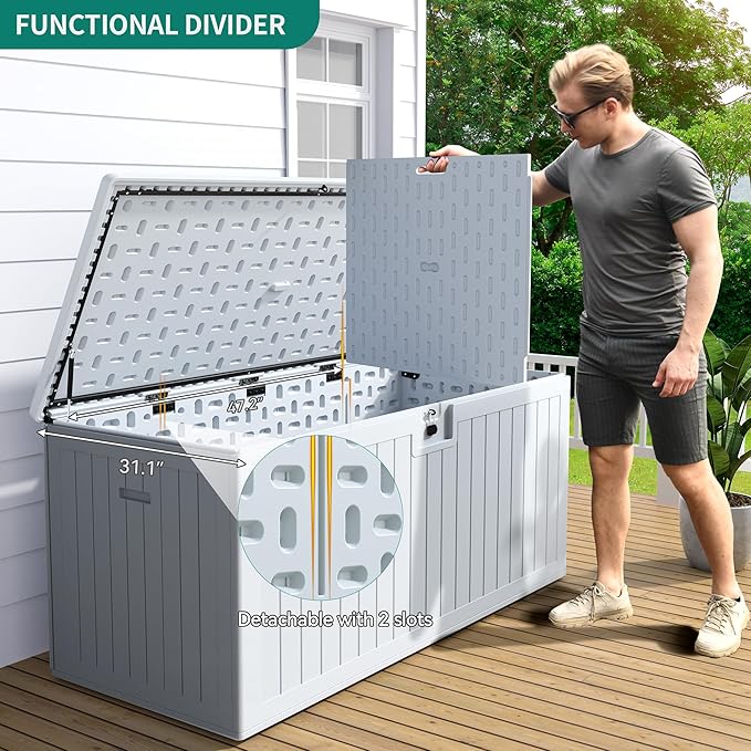YITAHOME 230 Gallon Large Deck Box with Divider & Side Handles, Outdoor Double-Wall Storage for Patio Furniture Cushions, Garden Pool Accessories, Water Resistant & Lockable