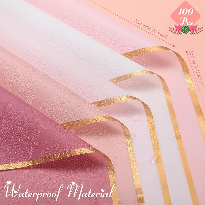 Fainne 100 Sheet Flower Wrapping Paper Bouquets Floral Wrapping Paper Bulk Waterproof Korean Florist Bouquet Supplies Gift for Mother's Day Graduation Wedding, 22.8x22.8 Inch, 5 Colors(Elegant Colors)