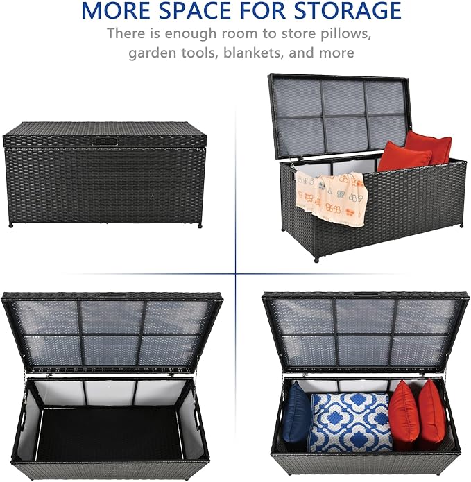 Jeco Wicker Patio Storage Deck Box in Black