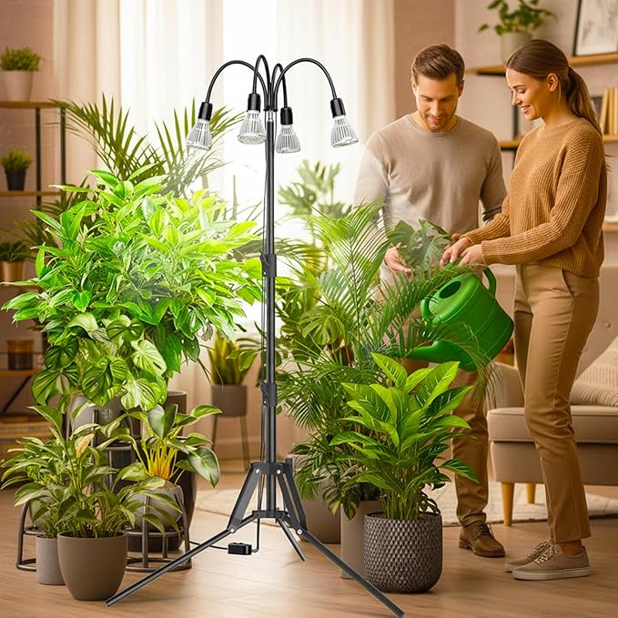 SANSI Grow Lights for Indoor Plants, 128W Full Spectrum Plant Lights for Indoor Growing, 35-64 inches Detachable Tripod Standing Grow Light with High PPFD No Dimmable 4 Pack of Par25 32W Bulb