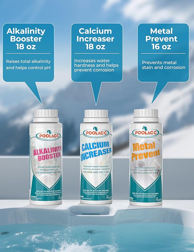 Poolacc Bromine Hot Tub Starter Kit: Includes Extra-Capacity Chemicals, 50 Test Strips, Dispenser & Accessories | All-in-One Spa Maintenance Set
