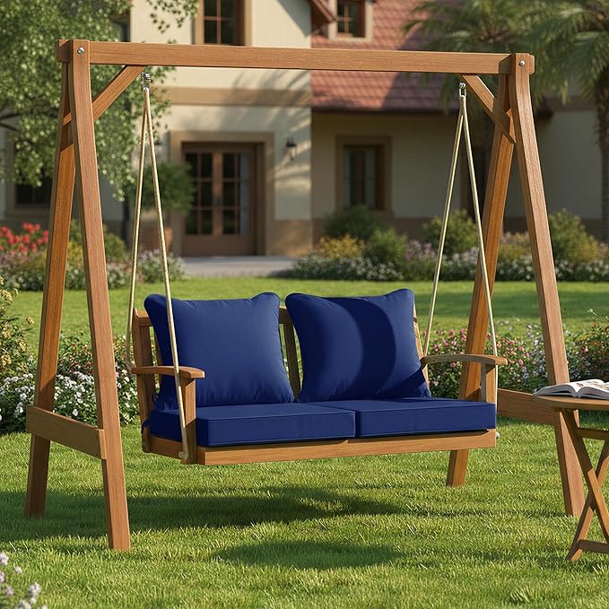 Summsun Outdoor Chair Cushions Set of 2, Waterproof Backrest and Deep Seat Cushion Set for Patio Furniture, Outdoor Replacement Cushions with Removable Cover, 22 x 22 Inch, Navy
