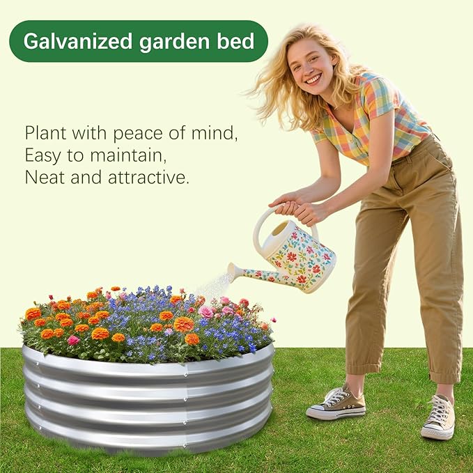 Galvanized Garden Bed Kit for Vegetables/Herbs/Flowers, Raised Planter Box, Outdoor, 3x3x1 ft, Silver