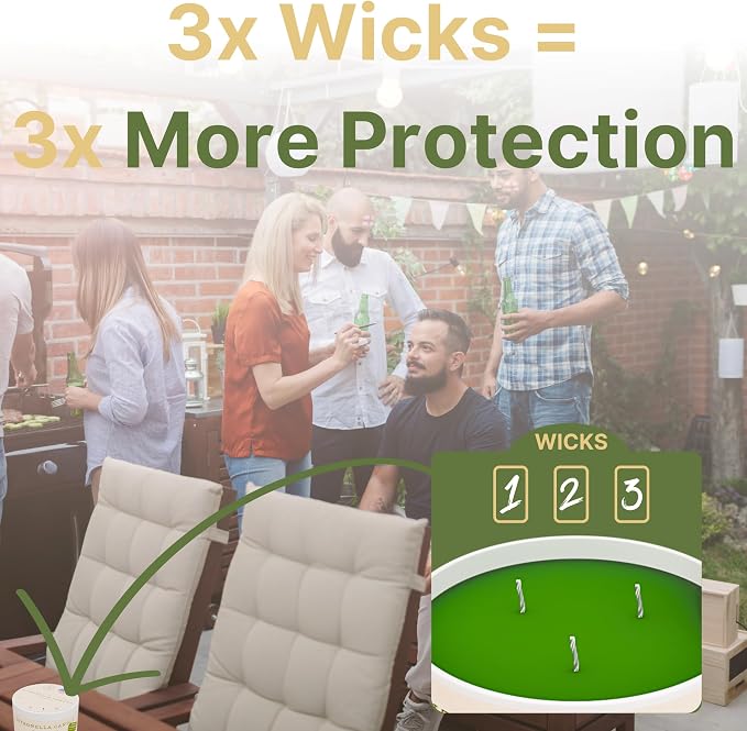 Buzz Defender 14oz Outdoor Citronella Candles | Highly Effective 100% Natural | 64h Burn time | 2X | Large Citronella Candles Outdoor, Ideal for the Backyard Porch, Patio and Camping | Extra Strong