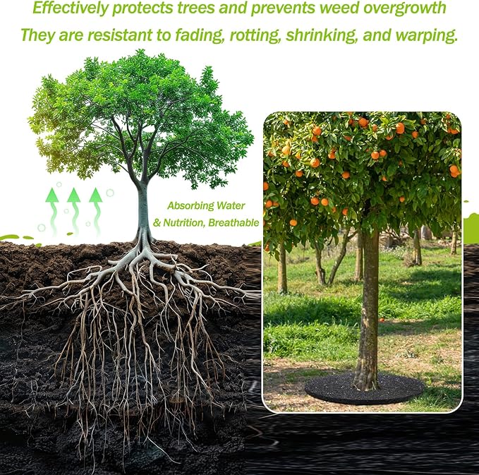 Peryiter 8 Pcs Rubber Mulch Tree Ring, Heavy Duty Rubber Mulch Mat, Tree Protector Weed Barrier Mats, Round Root Barrier for Root Protection Weed Grass Control (30 Inches)