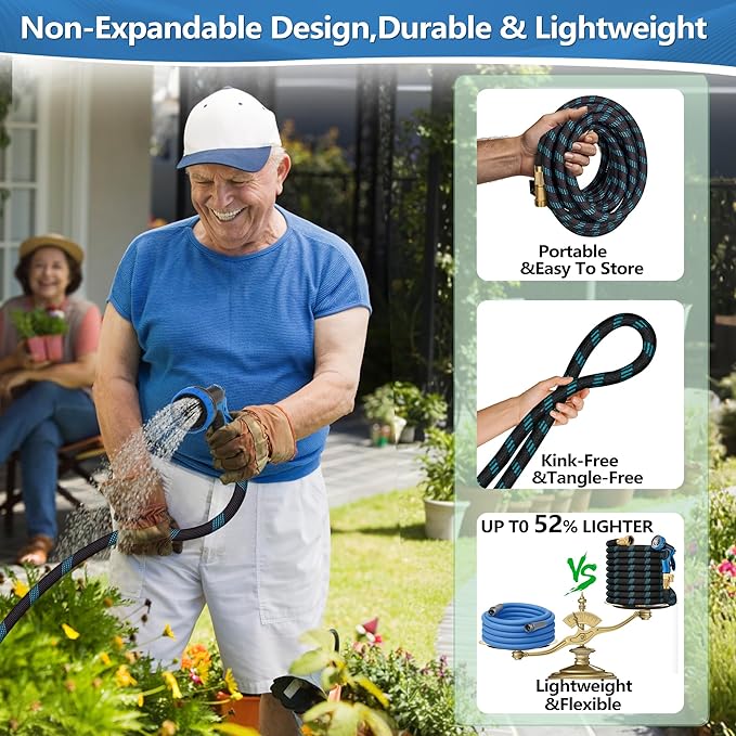 100 ft Garden Hose - 2026 New Upgraded Flexible Water Hose - Ultra Lightweight Kink-free Car Washing Pipe with 10 Function Sprayer and 3/4" Solid Brass Fittings - Durable,Leak proof Garden Hoses