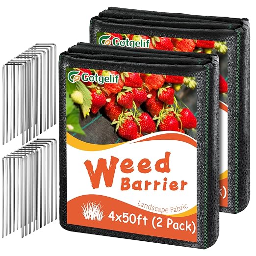 GOTGELIF Weed Barrier Landscape Fabric 4FT x 100FT, 3.2oz Premium Heavy Duty Lawn Garden Cloth, Water Permeable & Durable Ground Cover with 20 U-Shaped Pegs for Driveway, Greenhouse(2 Pack 4x50ft)