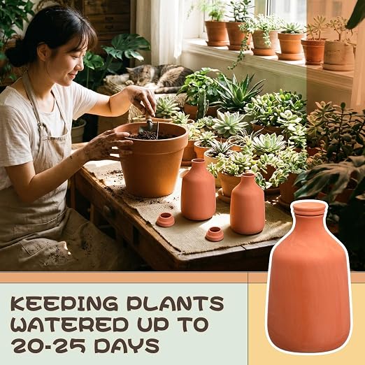 DoubleFill 2 Pcs 100 oz Ollas Terracotta Watering Pots Self Watering Planter Insert Terracotta Globes Clay for Outdoor Indoor Garden Plants, Easy to Refill