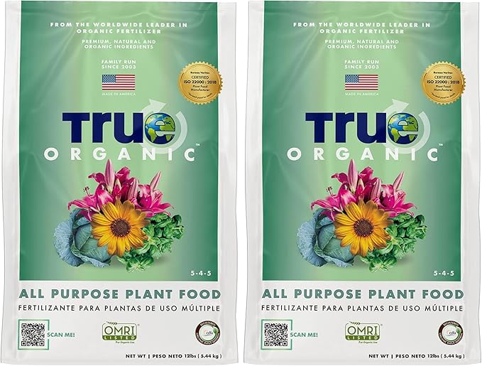 True Organic All Purpose Plant Food Granular Fertilizer 12 lbs - CDFA, OMRI Listed for Organic Gardening NPK 5-4-5 (Pack of 2)