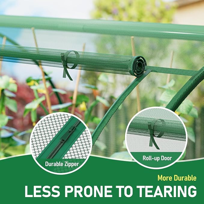 SPECILITE 122x72x72in Garden Plant Netting Mesh Cover for Raised Bed with Roll-up Zipper Door for Vegetables Fruits, Large Tunnel Gardening Net, Green