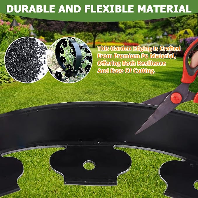 20ft Garden Edging Border, 4 Inches Tall Landscape Edging for Flower Bed Edging & Garden Bed Edging, Flexible Plastic Landscape Border with 25 Metal Stakes for Lawn Edging & Yard Borders