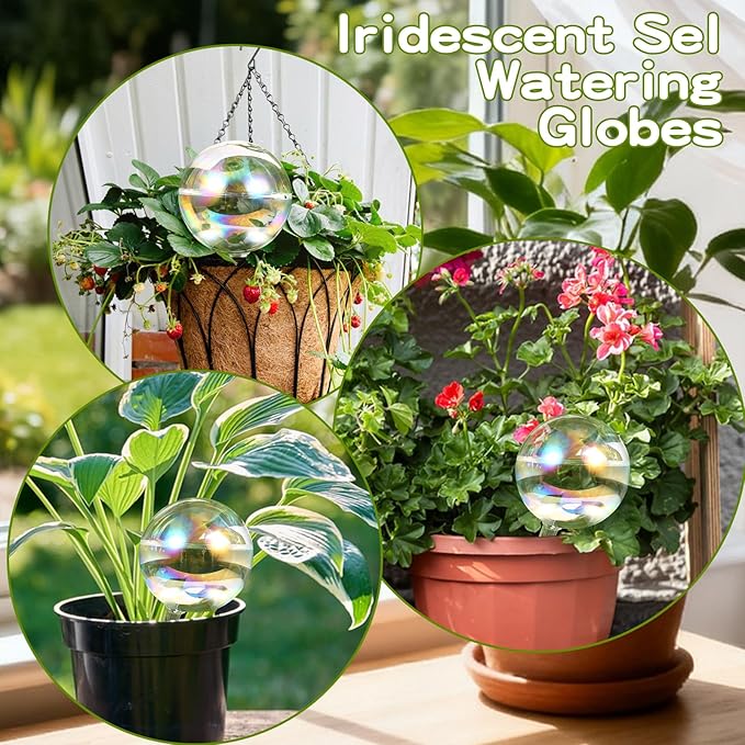 VZZNN 8 Pack Rainbow Glass Plant Watering Globes - Self Watering Planter Insert, Plant Watering Devices for Water Plants While Away, Indoor Outdoor Automatic Slow-Release Watering Bulbs