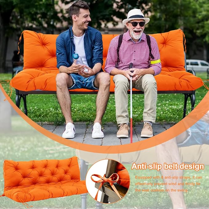 Premium 5" Thick Waterproof Porch Swing Cushions Sturdy Durable 3 Seat Replacement Outdoor Swing Cushions with Backrest&Ties Bench Cushion for Outdoor Furniture Backyard Patio Garden（Orange）