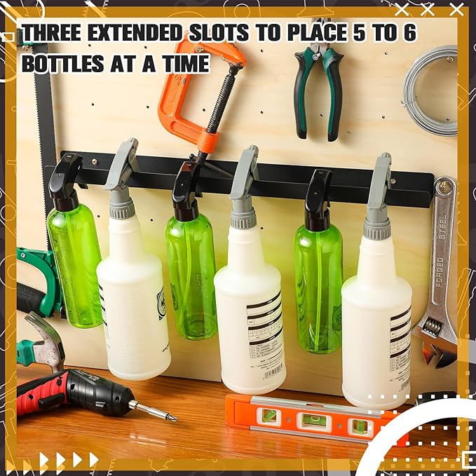 MorningRo 2 Pcs Spray Bottle Holder Wall Mounted Spray Bottle Storage Rack with Hardware Hanger Organizer,Holds up to 12 Sprayers (16 Oz) for Mobile Garage Home Organizer