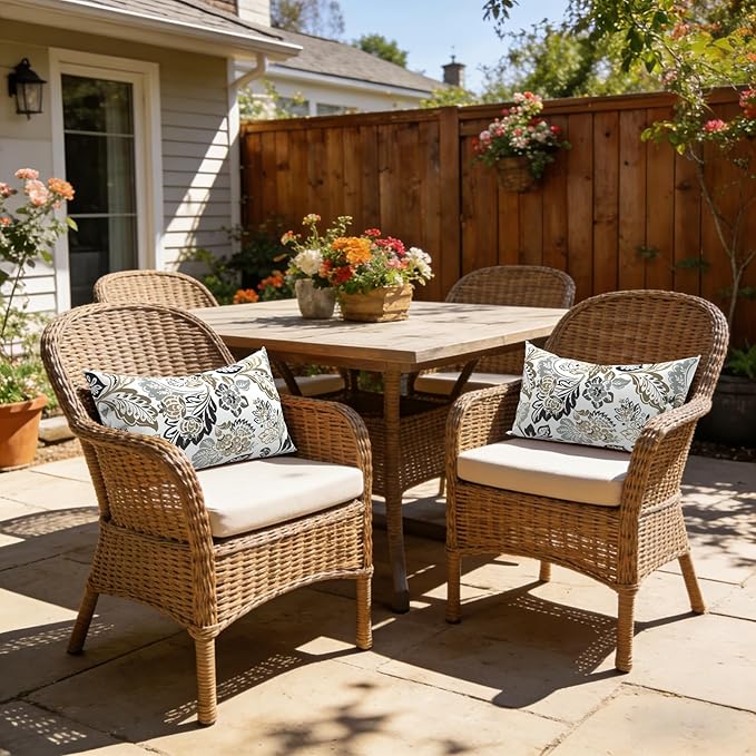 LVTXIII Set of 2 Patio Lumbar Pillows, 12" x 20" Fade Resistant Outdoor Lumbar Pillow with Inners, Fluffy Decorative Garden Lumbar Cushions for Home Patio Coach Sofa Use, Dailey Tan