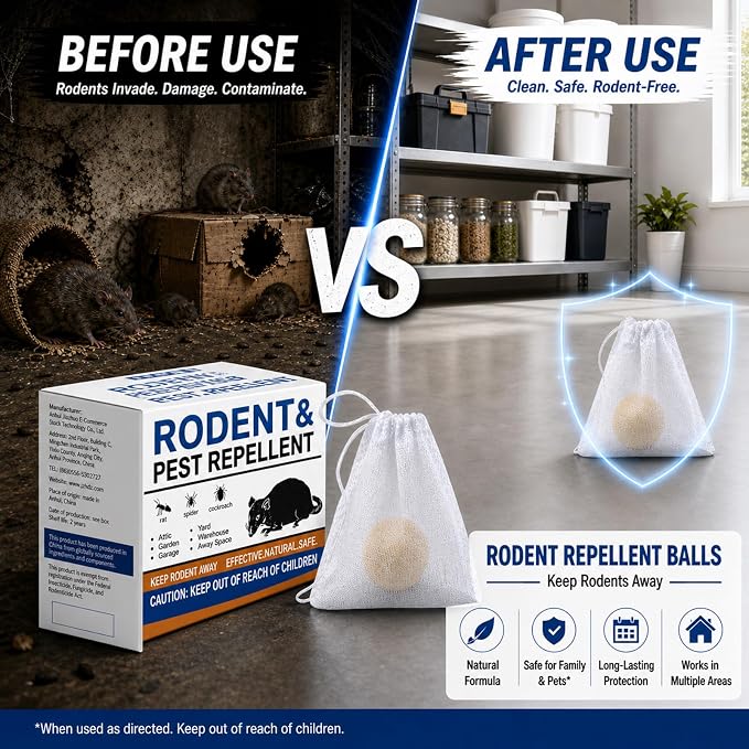 Mouse Repellent Balls 36 Pack, Peppermint Rodent Repellent for Mice and Rats, Natural Mouse Deterrent Indoor Outdoor, Long Lasting Pest Control for Home, Garage, Basement, Attic, Car