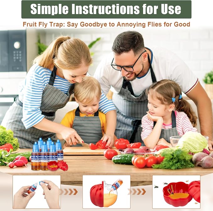 Fruit Fly Trap Refill Liquid, Effective Gnat Killer&Fruit Fly Catcher Bait Refill, Long-Lasting Fruit Scented Ants Attractant for Kitchen Bathroom Living Room Use, Safe Near Food (6 Pack)