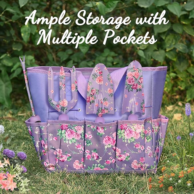 Gardening Tools, WisaKey 10 Piece Heavy Duty Purple Garden Tool Set Durable Garden Supplies Organizer Bag Garden Hand Tools Grandmother Granny for Woman