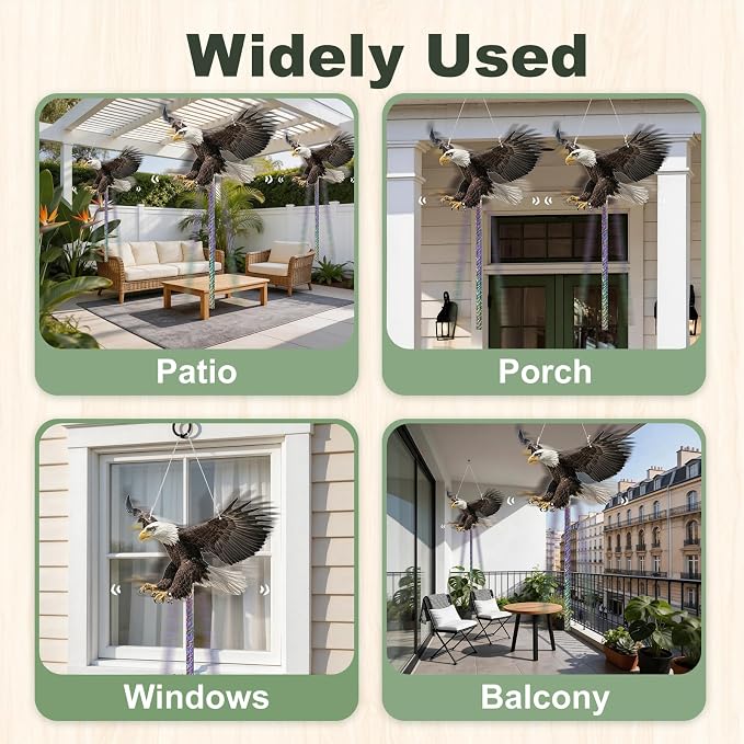 Fake Eagle to Keep Pigeon Woodpecker Animals Away, 3 Pack Hanging Flat Plastic Fake Eagle with Reflective Tape to Scare Animals Away for Outside Garden Balcony Window Outdoor Patio Backyard Porch