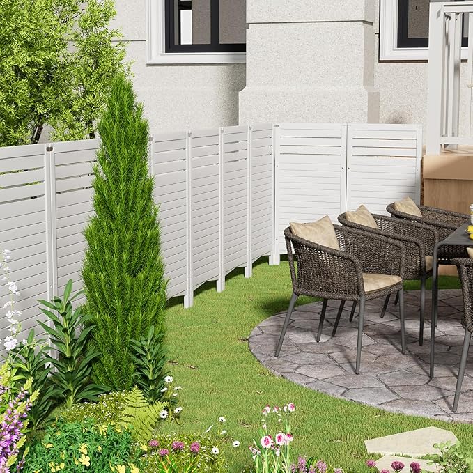 KINYING Air Conditioner Fence Privacy Screen,4 Panels Pool Equipment Trash Can Enclosure Screen for Outdoor,Resin Fence Panels Kit,45" (H) x 22" (W) Per Panel, White