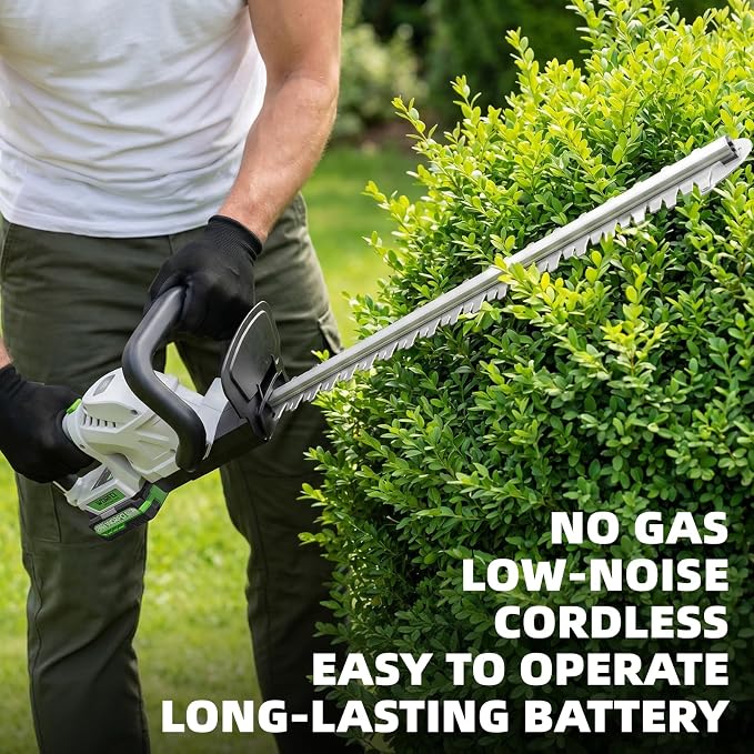 20-Inch Cordless Hedge Trimmer (Includes 2 Batteries and Charger), Electric Handheld Bush Trimmer, 180° Rotatable Handle, Grass Shrub Trimmers, Lightweight & Compact White