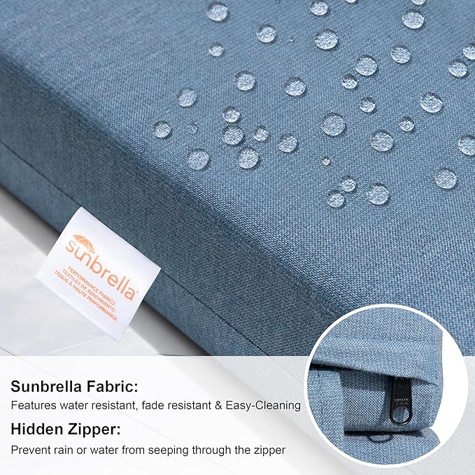 Crestlive Products Sunbrella Chaise Lounge Cushions Outdoor, Fade Resistant Water Resistant Lounge Chair Cushion, 72''L x 21''W, Denim Blue