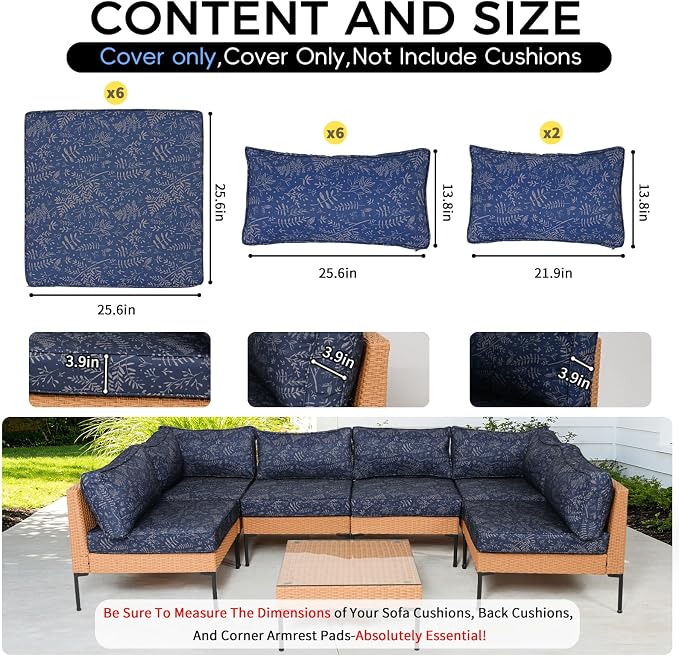 14 Piece Outdoor Patio Cushion Covers Replacement Waterproof with Zipper for 6-Seater Sectional Couch Chair Patio Furniture Conversation Sofa Seat Cushions Slipcovers Set, Only Cover