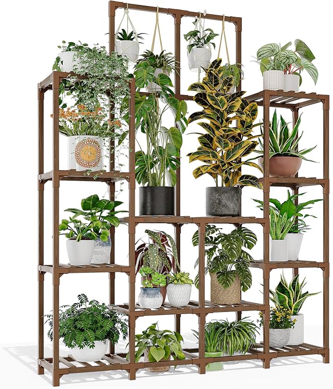 GENTINGBRO Plant Stand Indoor Outdoor 63" Tall Plant Shelf for Plants 12-Tier Large Plant Sheves for Living Room Heavy Duty Plant Rack Garden Balcony Patio Hanging Planter