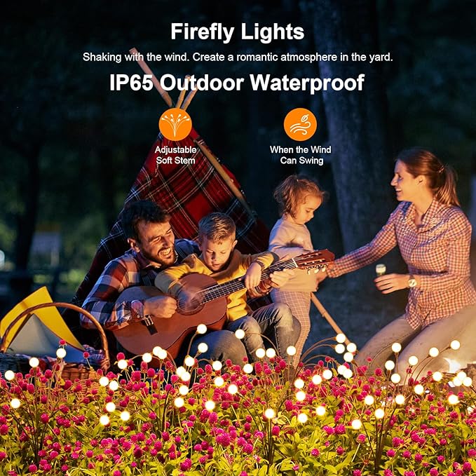 ASMAD Solar Lights Outdoor(2 Pack-16 LEDs), Solar Garden Lights, Outdoor Decorations, Firefly Light for Patio Decor, Big Bulb, Unique Gifts for Women, Gifts for Grandma