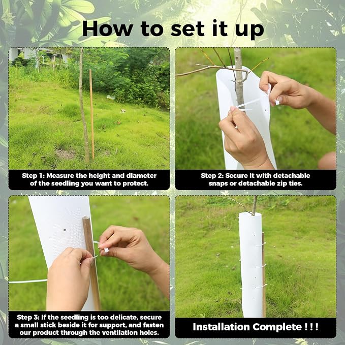 4 Pack Tree Tubes Tree Protectors with Releasable Zip Ties – Tree Trunk Protector Guard, Anti-Insect Diamond Texture, Connectable Panels for Saplings, Orchard & Garden Use (30in)