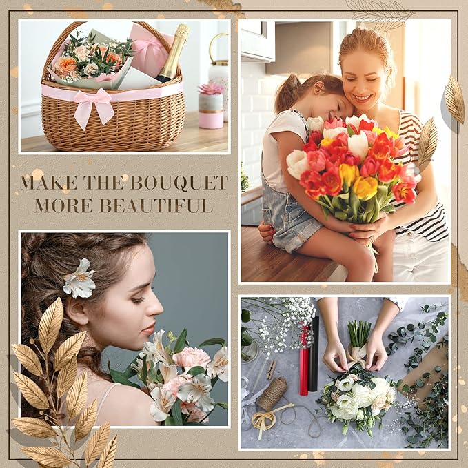 Nezyo 100 Sheets Waterproof Flower Wrapping Paper Double Sided Golden Floral Paper Korean Wrapping Bouquet for Bridal Wedding Mother's Day DIY Florist Craft Gift Supplies, 23 x 23 Inch