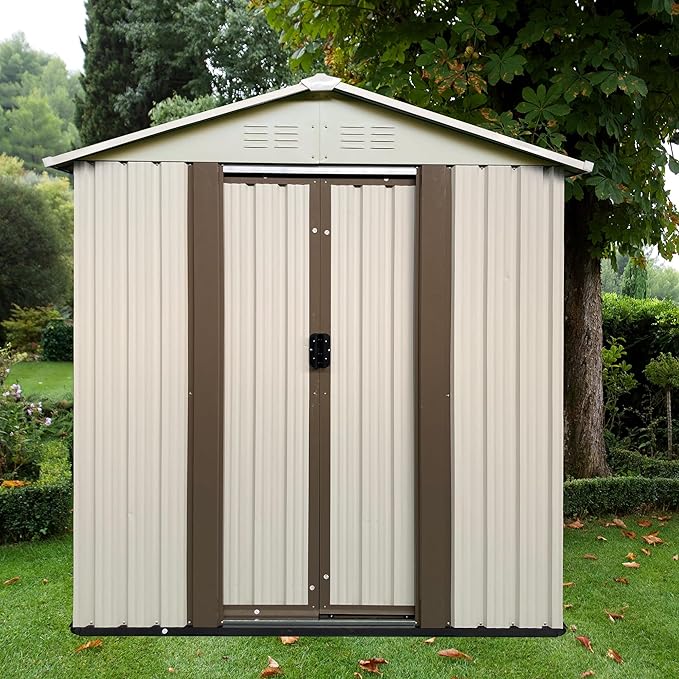 KEIKI 5x3 FT Outdoor Metal Storage Shed with Vent and Sliding Door,Peaked Roof for Patio Backyard Garden