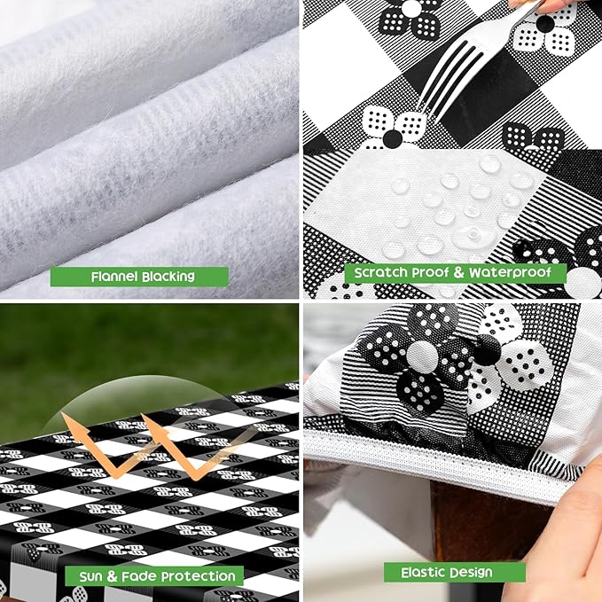 Picnic Table Cover with Bench Covers, Fitted 6ft Waterproof Tablecloth Set for Outdoor Camping & RV - Includes 1 Table Cover & 2 Bench Covers with Drawstring Storage Bag, 30"x72", Four-leaf Clover