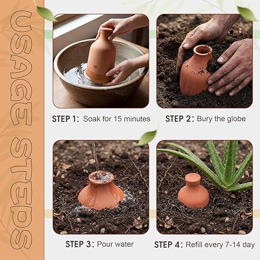 DoubleFill 1 Pcs 50 oz Ollas Terracotta Watering Pots Self Watering Planter Insert Terracotta Globes Clay for Outdoor Indoor Garden Plants, Easy to Refill