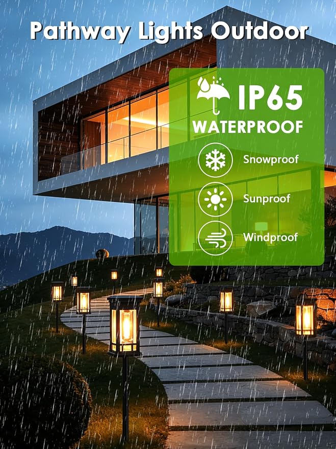 LORRYTE 12 Pack Solar Pathway Lights Outdoor, Waterproof Solar Powered Garden Lights for Outside, Auto On/Off Landscape Lighting for Patio Pathway Path Walkway Yard Lawn Driveway Decor, Warm White