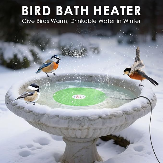 Dreyoo 60W Bird Bath Heater, Submersible De Icer for Outdoor Winter Use, Thermostatic Control, IP65 Waterproof, Chicken Water Heater for Birds, Poultry, Livestock, Wildlife Drinking (2 Pack)