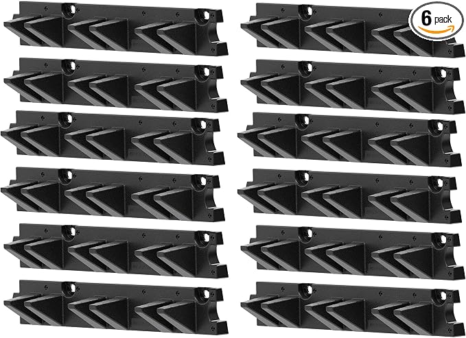 Suncast 6 Pack Long Handle Tool Organizer, Resin Wall Mount Storage Rack with Interlocking Hook System for Garage or Closet, 4.5” x 25” x 5.25”, Black
