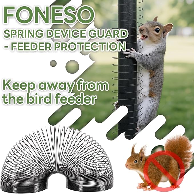 Foneso 2.3in Squirrel Proof Spring Device 2 Pack, Metal Squirrel Baffle Barrier Spring Guard, Hanging Coil Garden Accessories for Outdoor Bird Feeder Poles