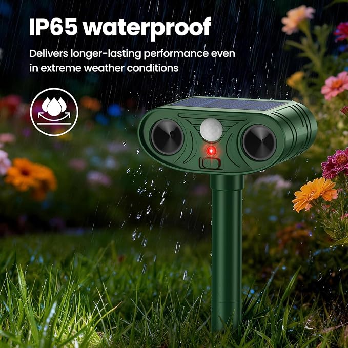 2026 Upgraded Ultrasonic Solar Animal Repellent Outdoor, Deer Repellent Devices Squirrel Cat Raccoon Rabbit Dog Deterrent with Motion Sensor for Yard Garden Lawn