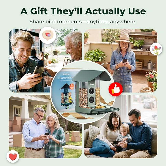 Kiwibit Smart Bird Feeder 4K AI Camera with Solar Panel for Outdoors, Bird Species Identification, 8MP Photos, 4K Video Livestream, Real-Time Bird Alerts, Birdwatching Gift for Bird Lovers, Sage Pine