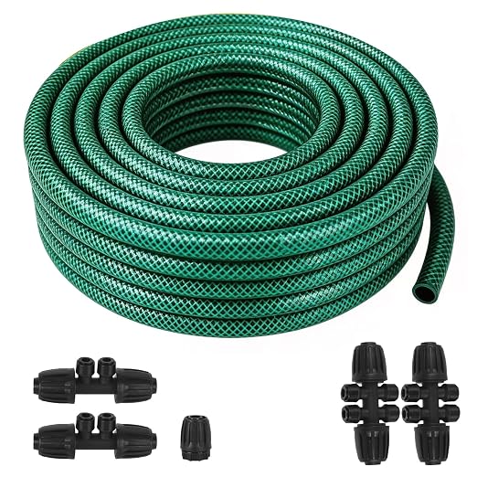 50 FT 1/2 Inch Drip Irrigation Tubing Kit:Premium Garden and Landscape Watering System-Drip Irrigation Hose with 2 Quick Connector 4-Way Connector,2 Quick Connector 6-Way Connector and Tube Cap