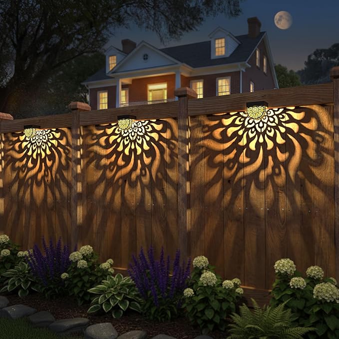 6 Pack Solar Fence Lights Wall lihgts Outdoor Decorations Solar Powered Step Deck Lights Warm Yellow Light Waterproof Decorative Lighting for Garden, Front Door, Backyard