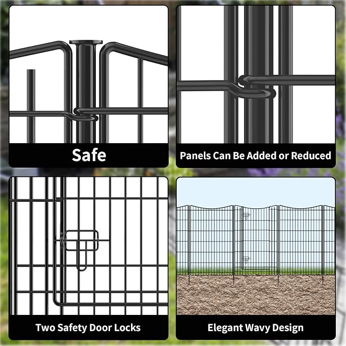 INJOPEXI Decorative Garden Fence 6 Panels 13ft (L)×42in (H) Animal Barrier Fences with 5 Panels + 1 Gate, No Dig Garden Fencing Rustproof Metal Wire Temporary Rabbit Dog Fence for Patio Outdoor Yard