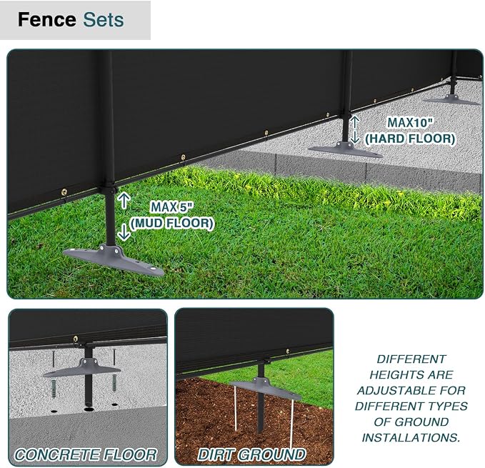 ECOOPTS 6'Hx53'L Privacy Fence Set with Poles and Rails Ground Spikes Fence Kit for Patio Garden Pool Yard (Black)