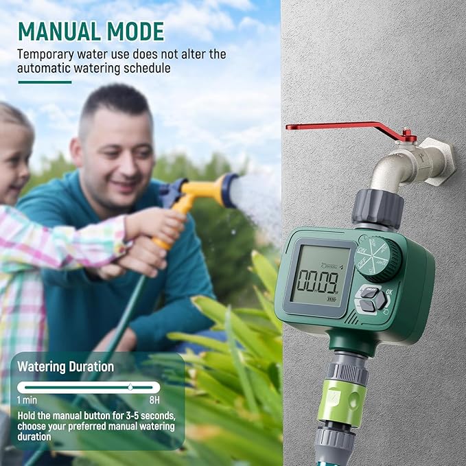 Sprinkler Timer, Programmable Hose Timer with Rain Delay, Manual and Automatic Watering System, Water Timers for Garden Hose