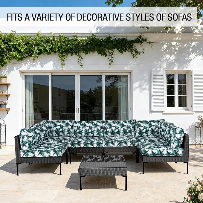 14Pieces Patio Cushion Covers Replacement Outdoor Water-Resistant Couch Covers Splashproof UV-Resistant Furniture Protectors Cushion Sofa Slipcovers Set with Zippers,Cover Only